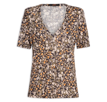 Blusa Feminina Decote V Manga Curta Liberty - Preto