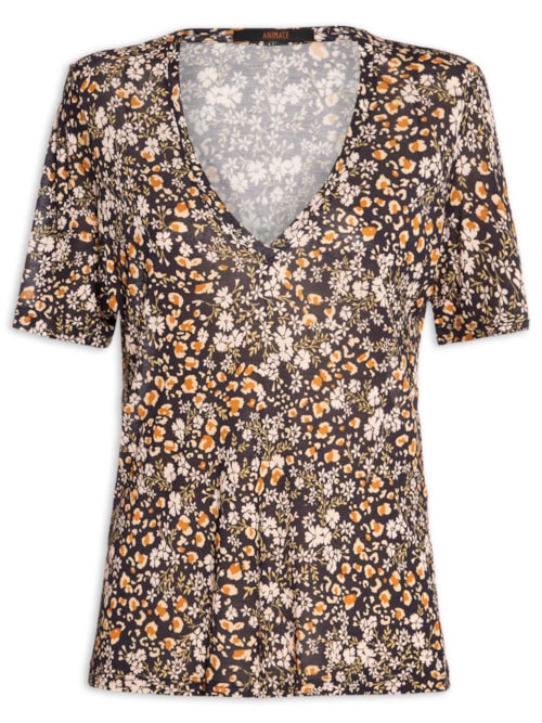 Blusa Feminina Decote V Manga Curta Liberty - Preto