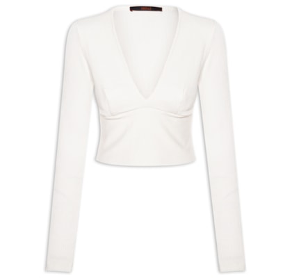 Blusa Feminina Decote V Manga Longa - Branco
