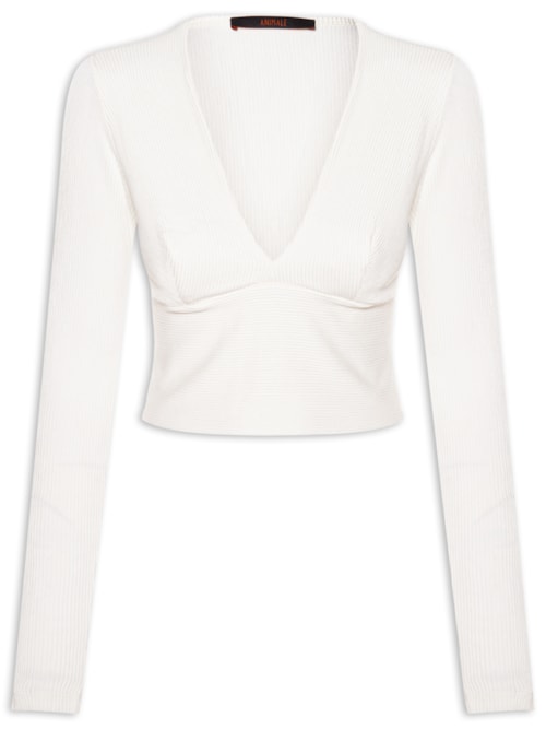 Blusa Feminina Decote V Manga Longa - Branco
