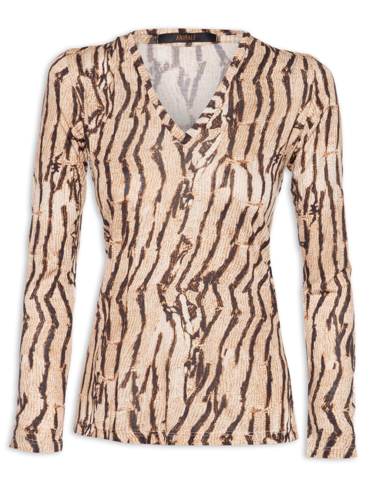 Blusa Feminina Decote V Manga Longa Cobra Vintage - Marrom