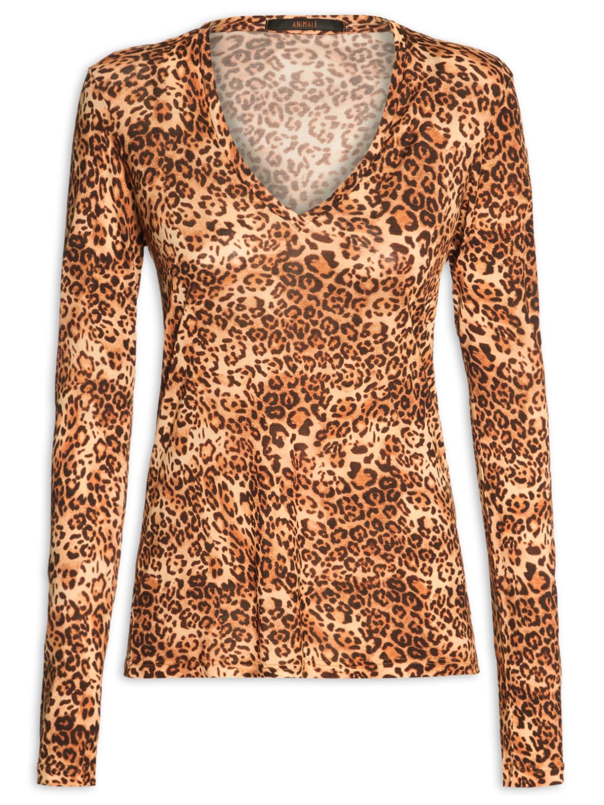 Blusa Feminina Decote V Manga Longa Onça Animal Print Animale
