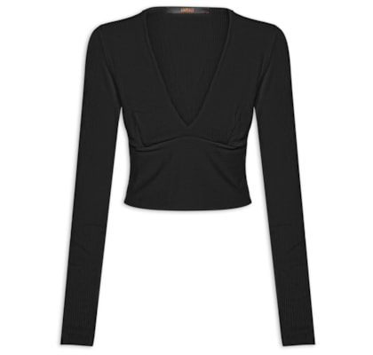 Blusa Feminina Decote V Manga Longa - Preto