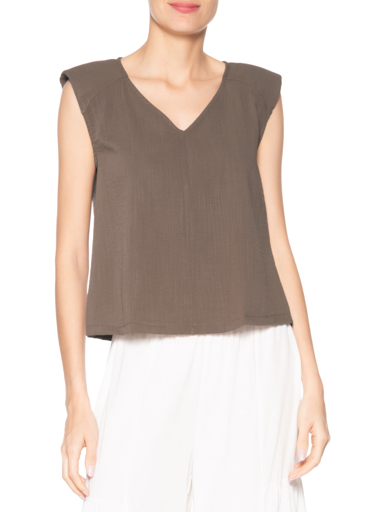 Blusa Feminina Decote V Marrom Basiq