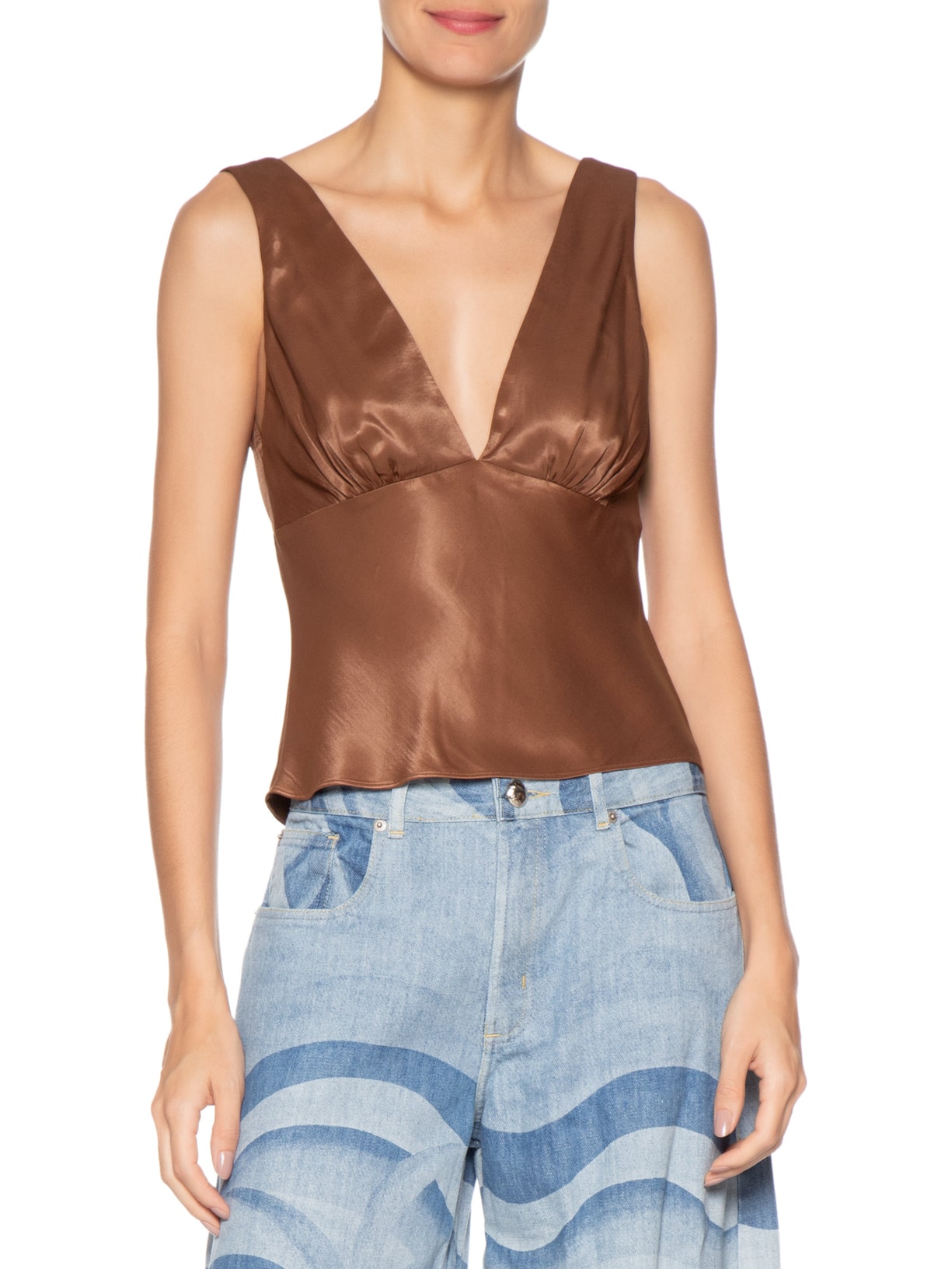 Blusa Feminina Decote V Marrom Farm