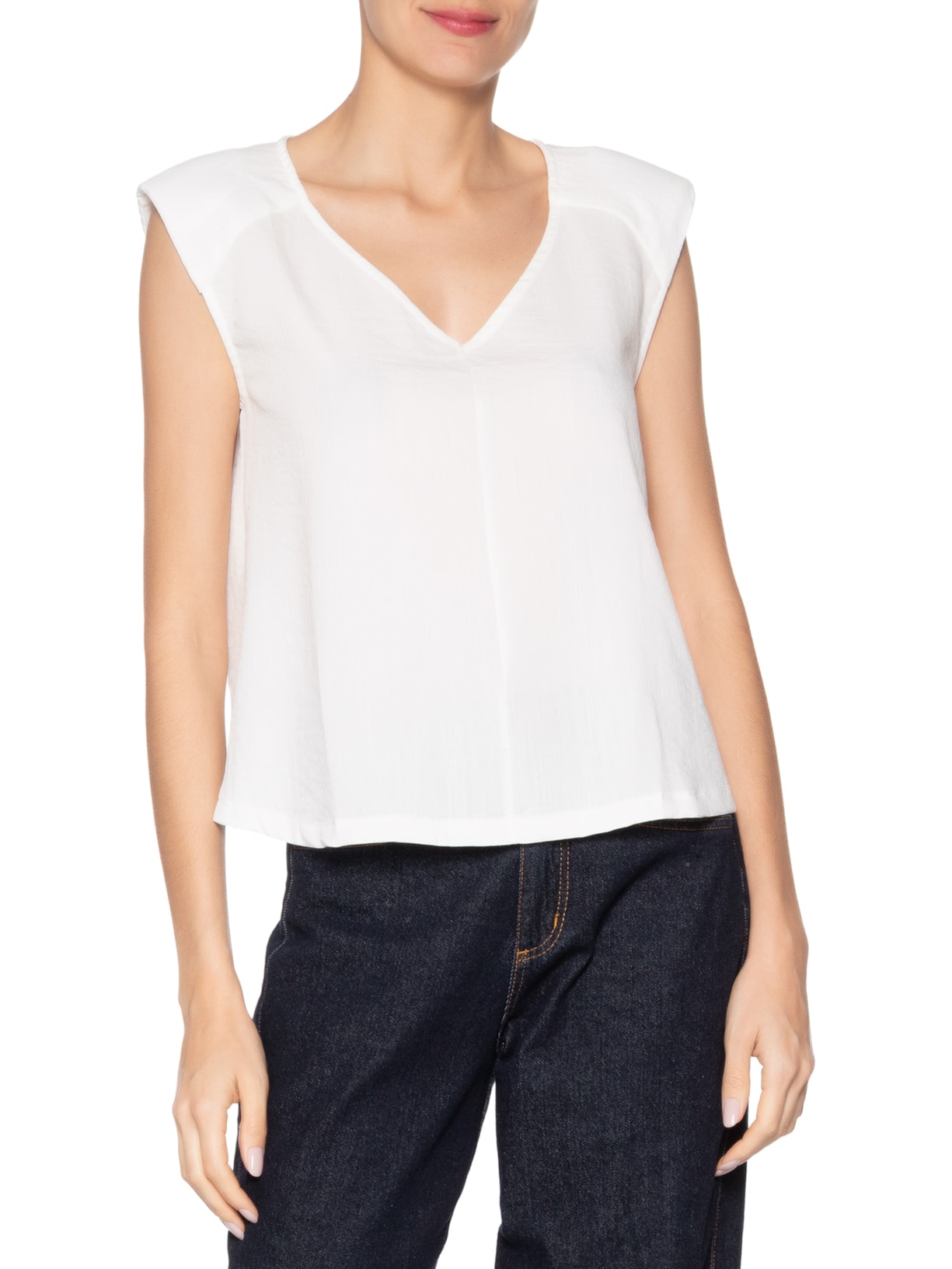 Blusa Feminina Decote V Off White Basiq