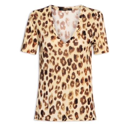 Blusa Feminina Decote V Onça Concha Color - Marrom