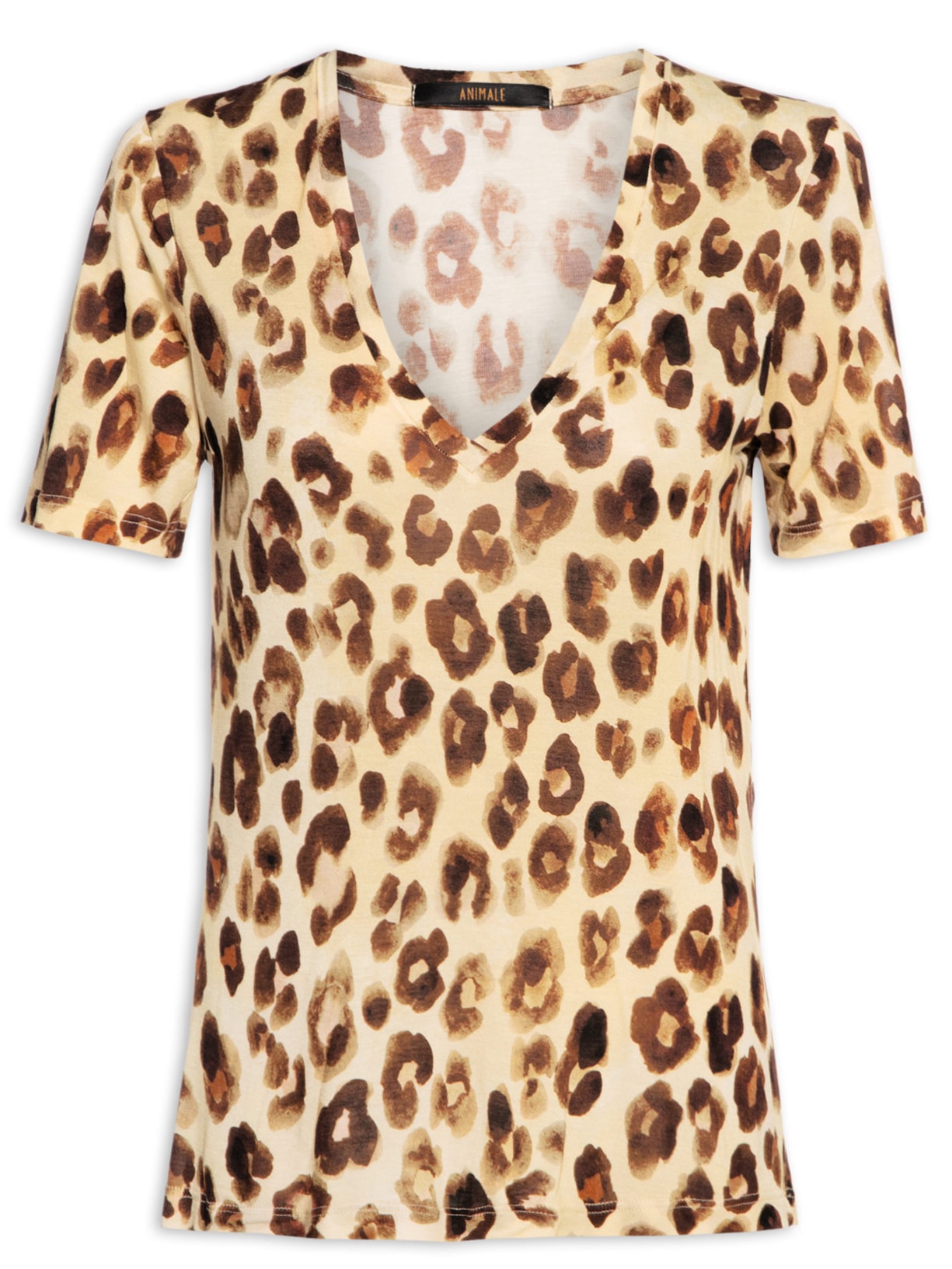 Blusa Feminina Decote V Onça Concha Color - Marrom