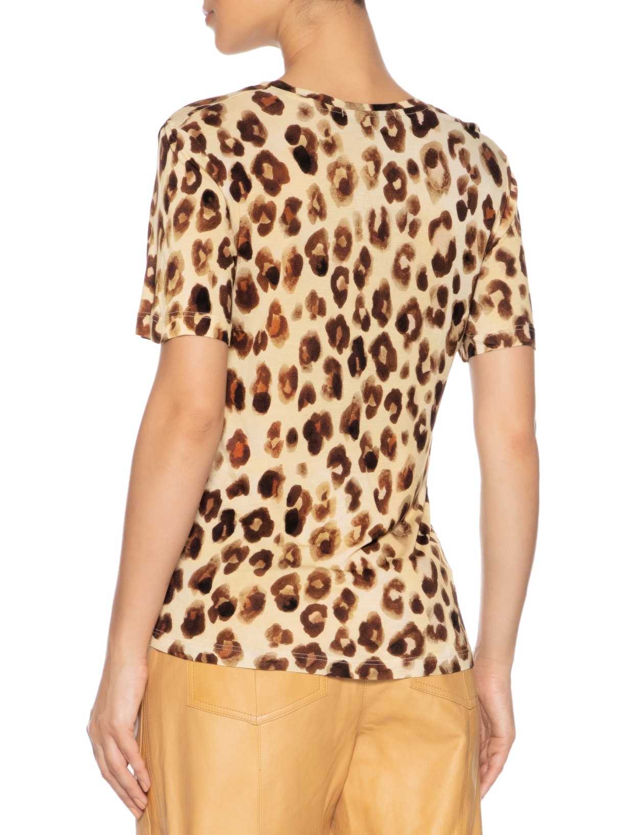 Blusa Feminina Decote V Onça Concha Color Marrom Animale