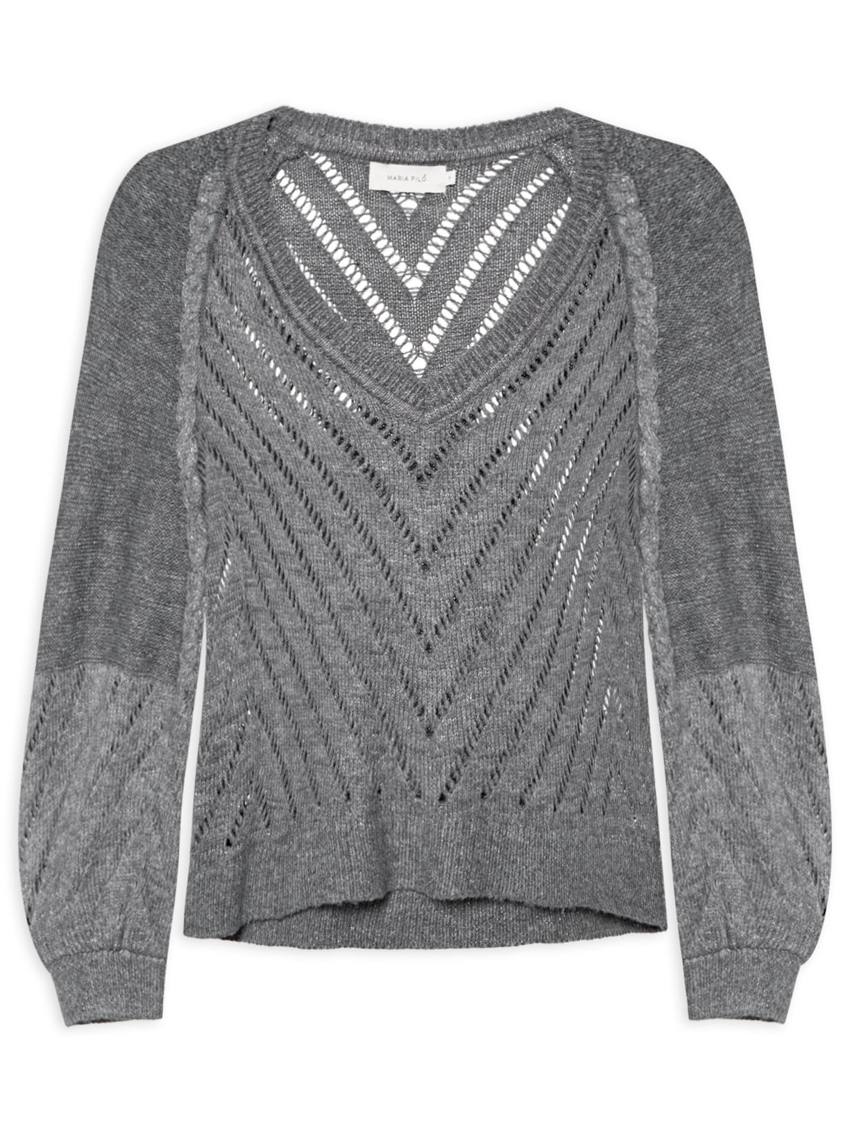 Blusa Feminina Decote V Ponto Palito - Cinza