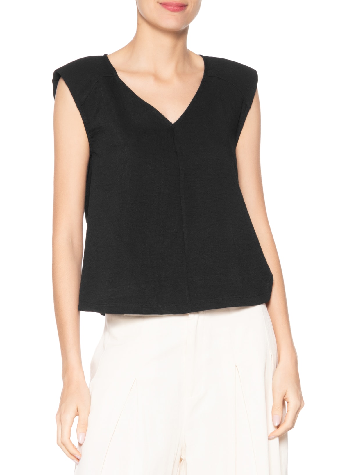 Blusa Feminina Decote V Preto Basiq