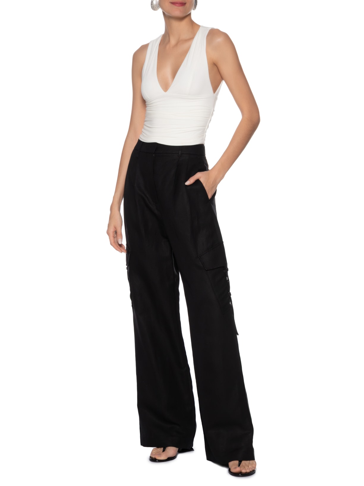 Blusa Feminina Decote V Recorte Cintura Branco Animale