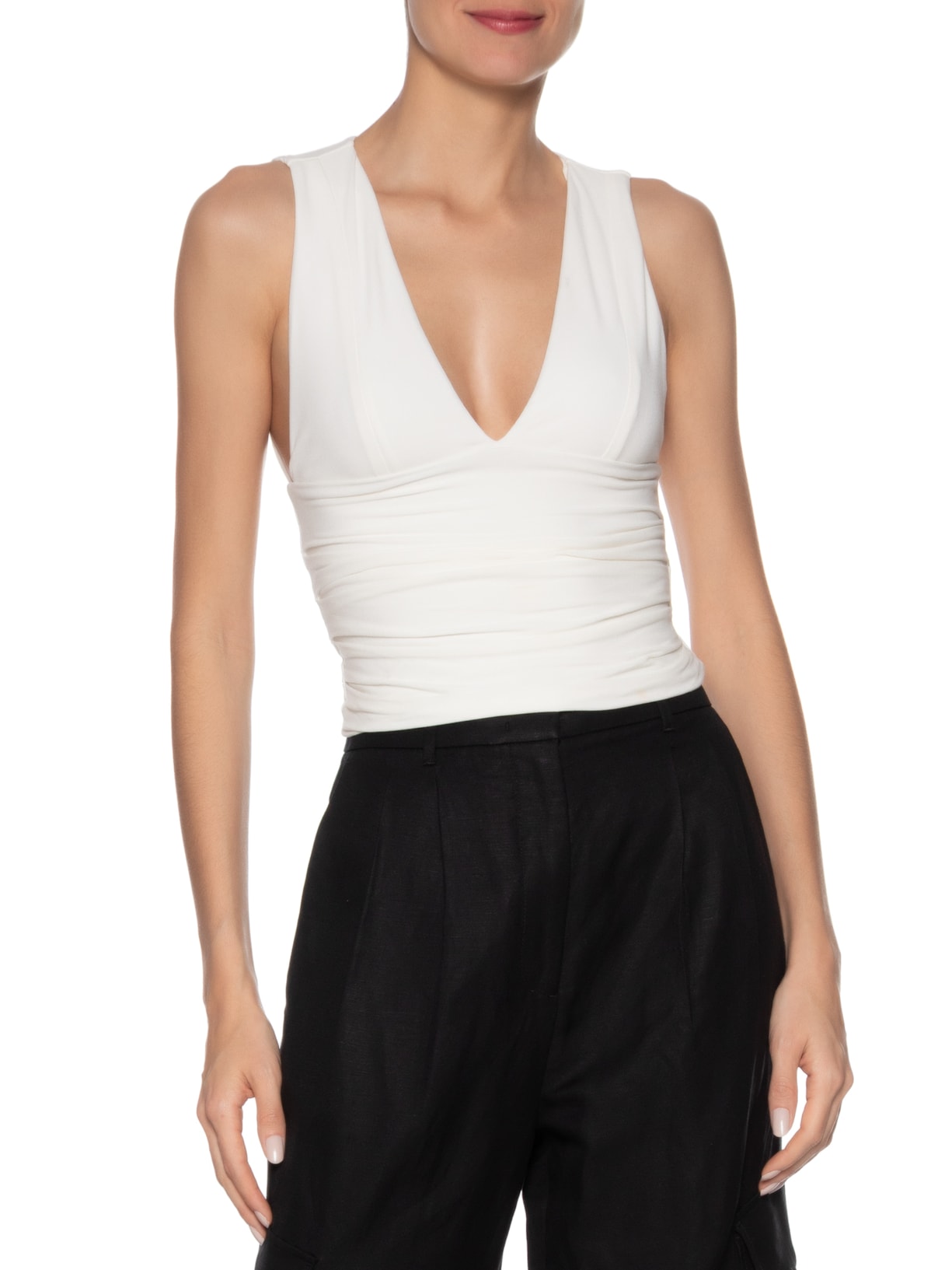 Blusa Feminina Decote V Recorte Cintura Branco Animale