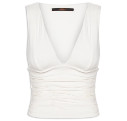 Blusa Feminina Decote V Recorte Cintura - Branco
