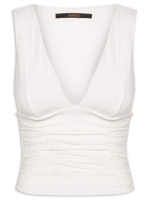 Blusa Feminina Decote V Recorte Cintura - Branco