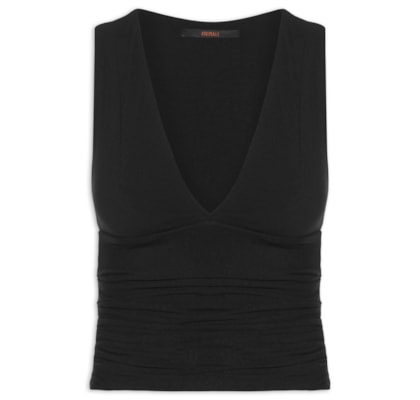 Blusa Feminina Decote V Recorte Cintura - Preto