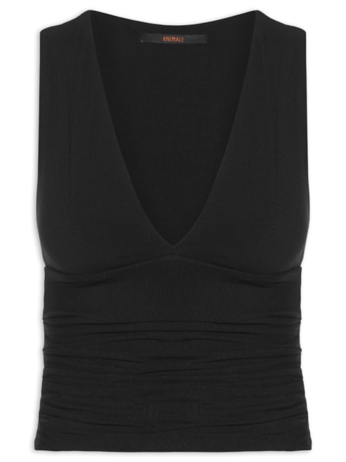 Blusa Feminina Decote V Recorte Cintura - Preto