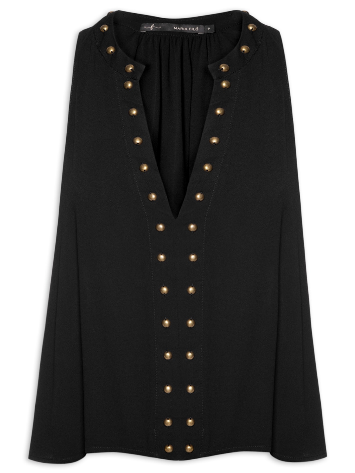 Blusa Feminina Decote V Tachas - Preto