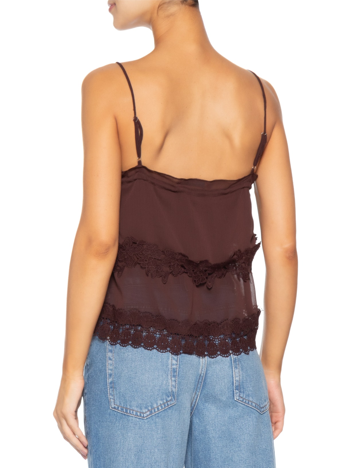 Blusa Feminina Detalhe Amarração E Renda Marrom Market 33