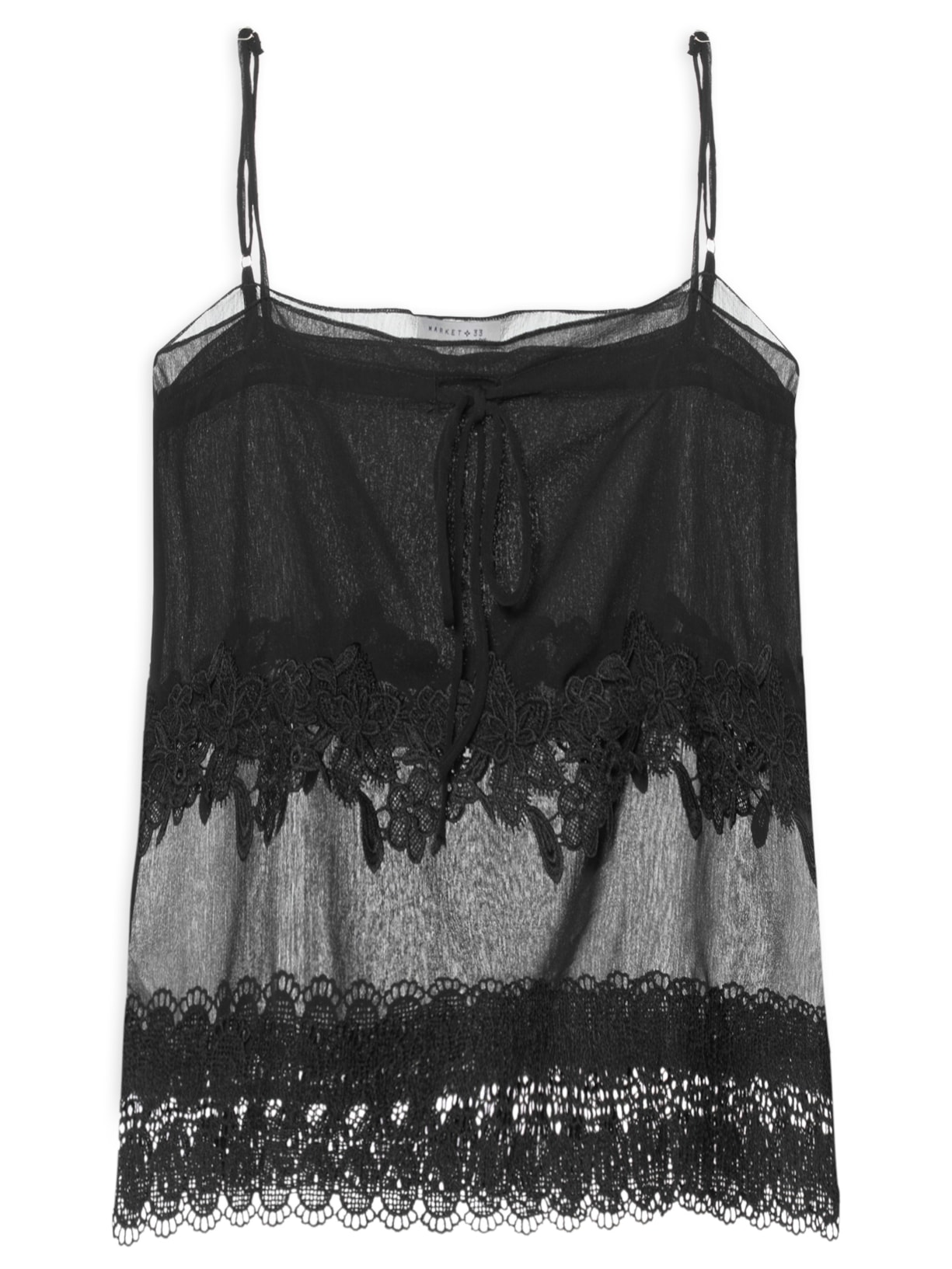 Blusa Feminina Detalhe Amarração E Renda Preto Market 33