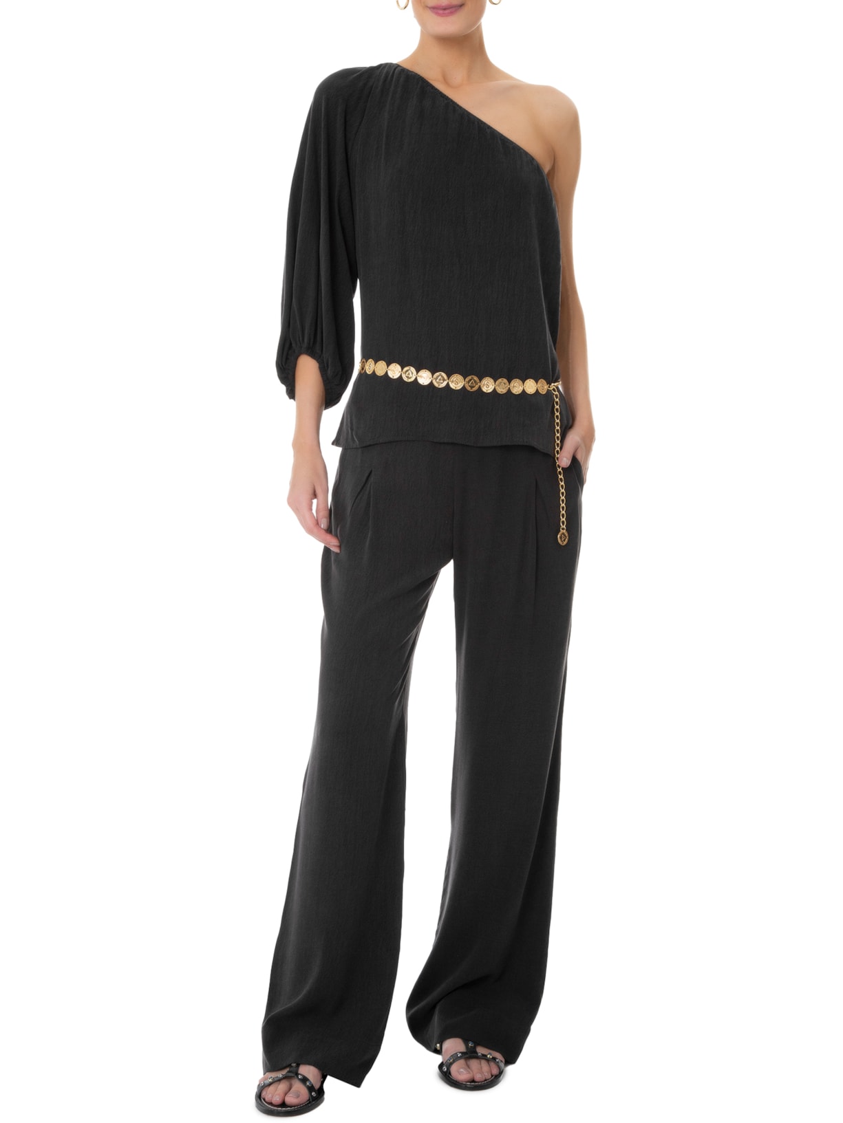 Blusa Feminina Detalhe Ombro Preto Maria Filó