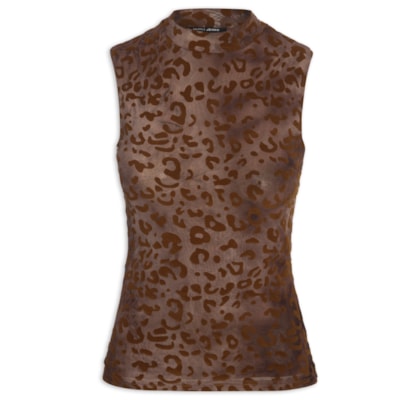 Blusa Feminina Devorê Onça Sem Manga - Marrom