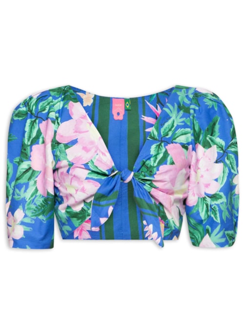 Blusa Feminina Double Floral Pintado - Azul