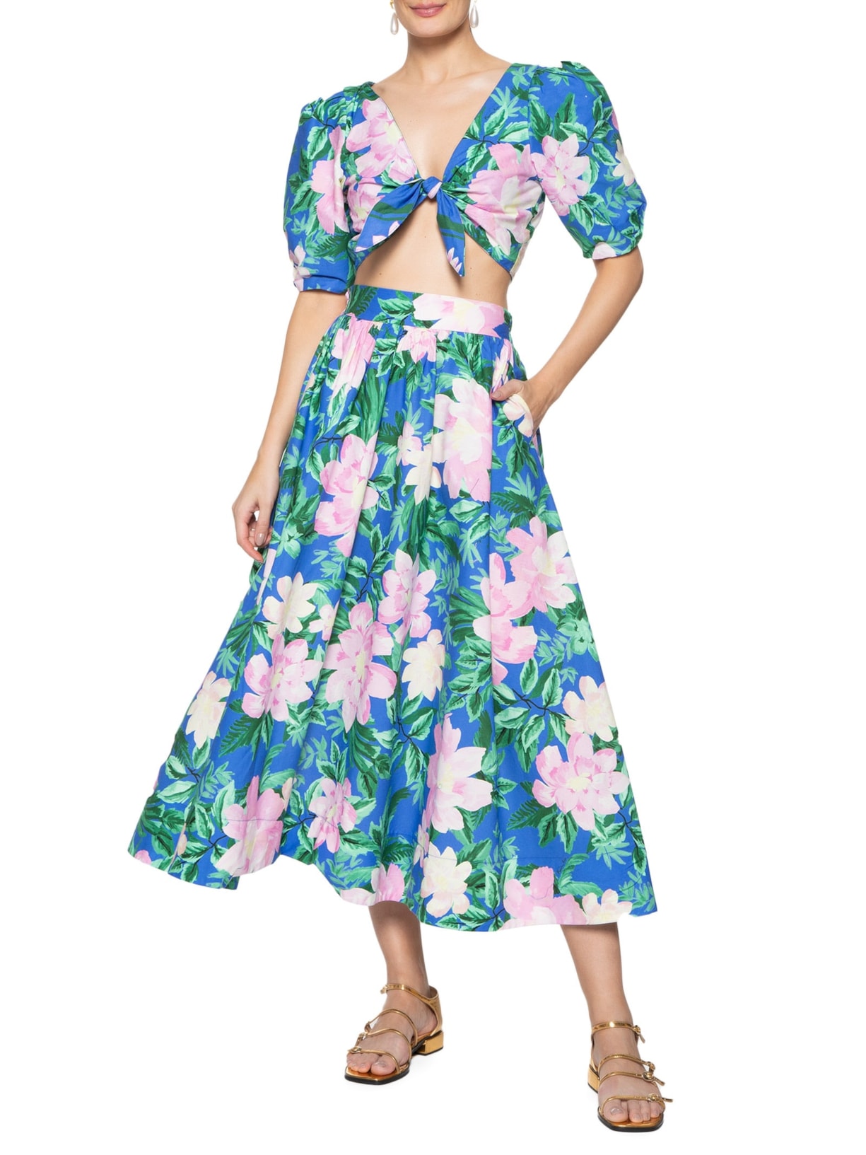 Blusa Feminina Double Floral Pintado Azul Farm