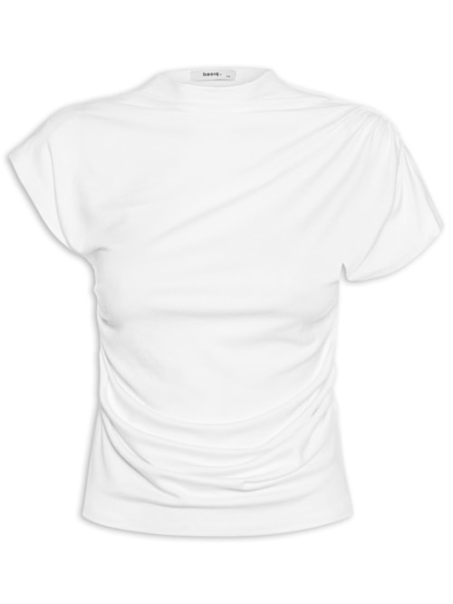 Blusa Feminina Drapeada Assimétrica - Branco