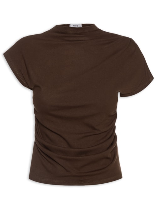 Blusa Feminina Drapeada Assimétrica - Marrom