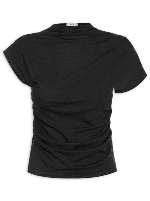 Blusa Feminina Drapeada Assimétrica - Preto