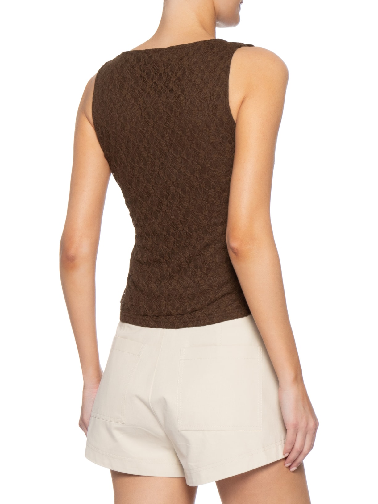 Blusa Feminina Drapeada Em Renda Marrom Market 33