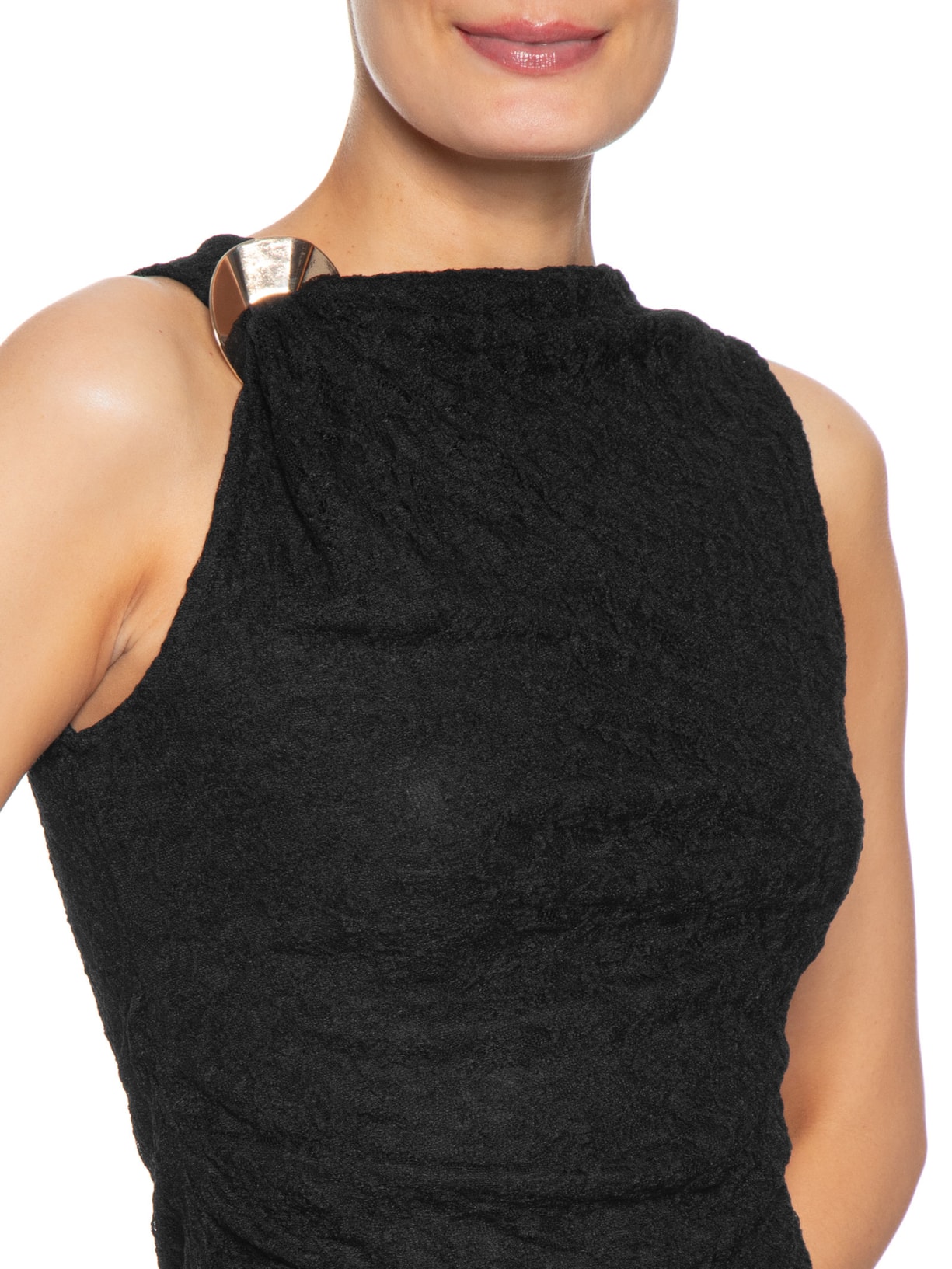 Blusa Feminina Drapeada Em Renda Preto Market 33