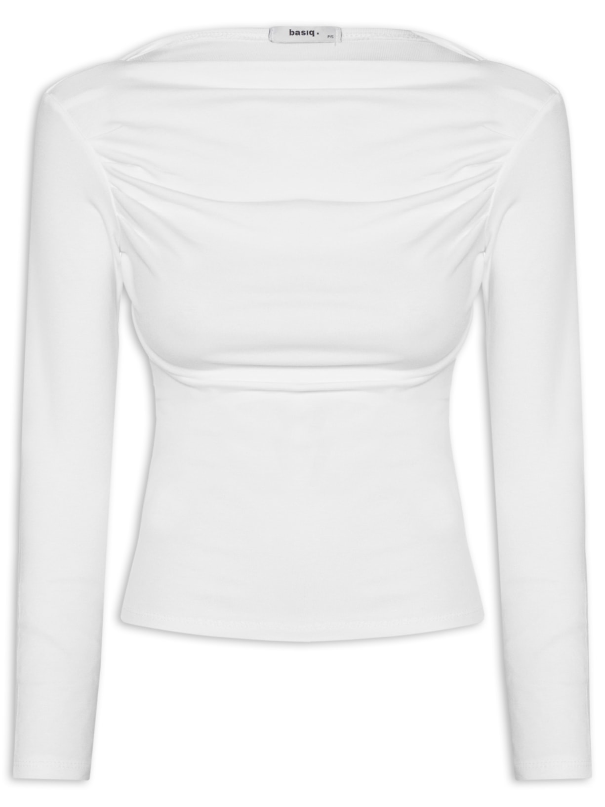 Blusa Feminina Drapeada Manga Longa - Branco