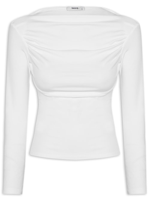Blusa Feminina Drapeada Manga Longa - Branco