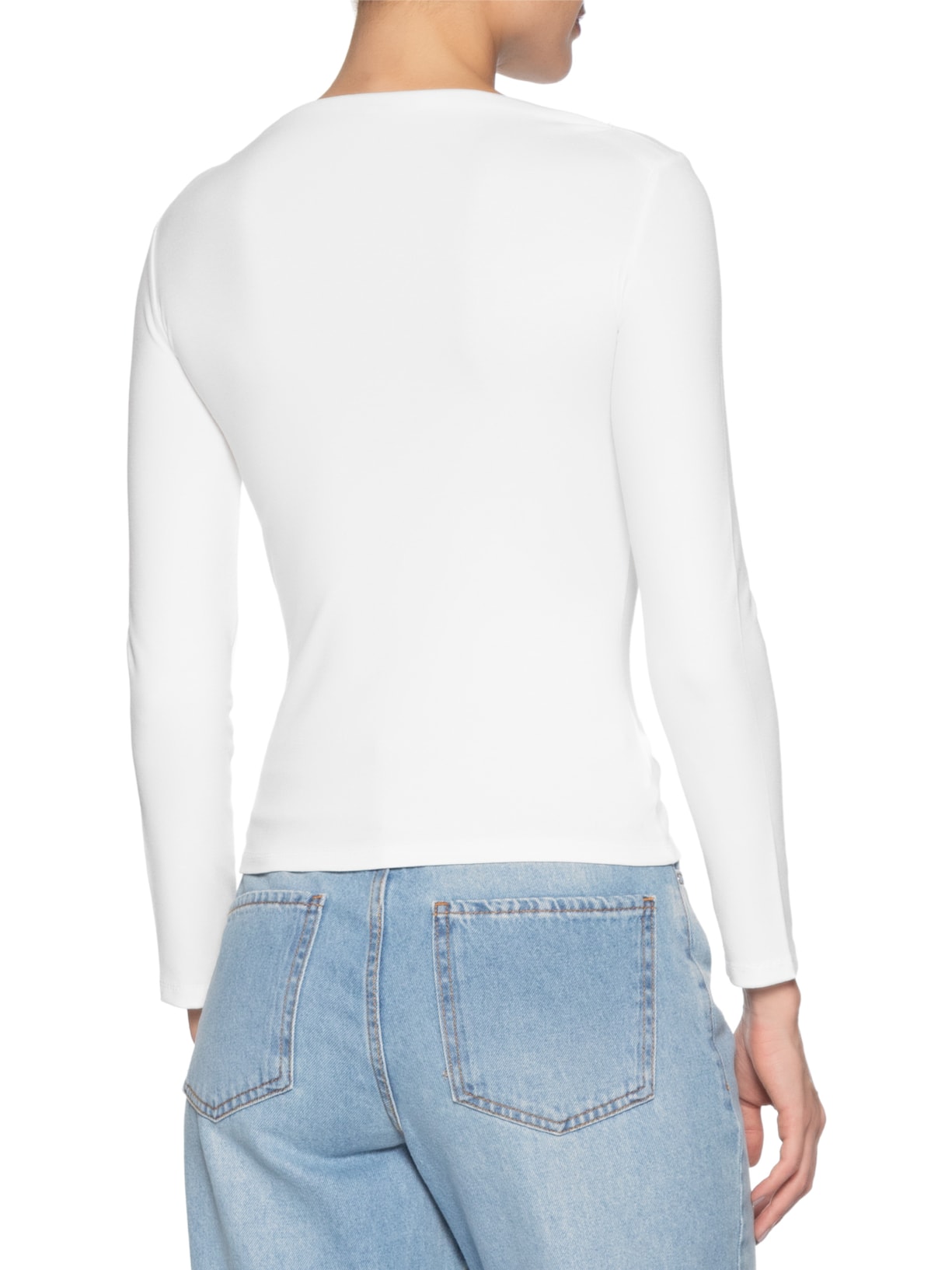 Blusa Feminina Drapeada Manga Longa Branco Basiq