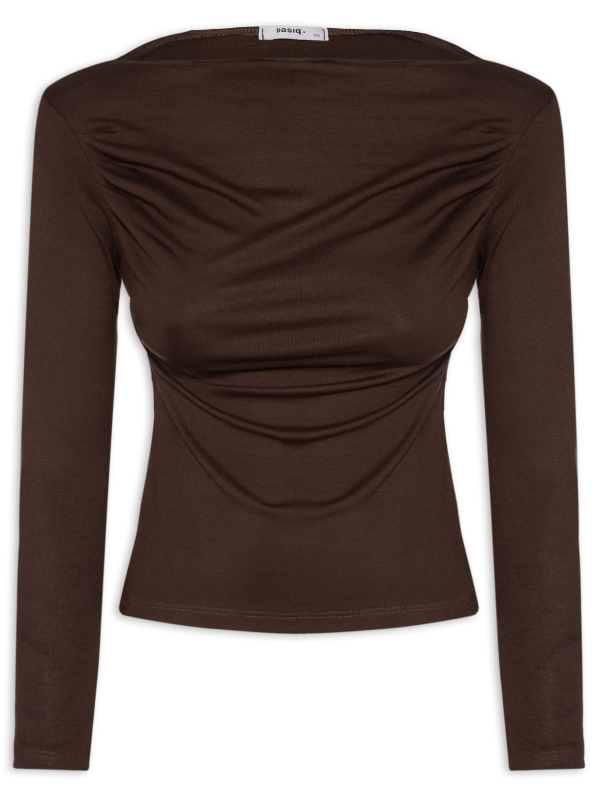 Blusa Feminina Drapeada Manga Longa Marrom Basiq