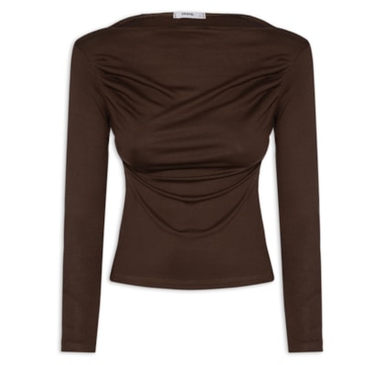 Blusa Feminina Drapeada Manga Longa - Marrom