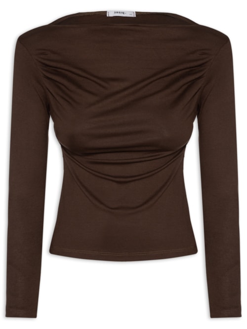 Blusa Feminina Drapeada Manga Longa - Marrom