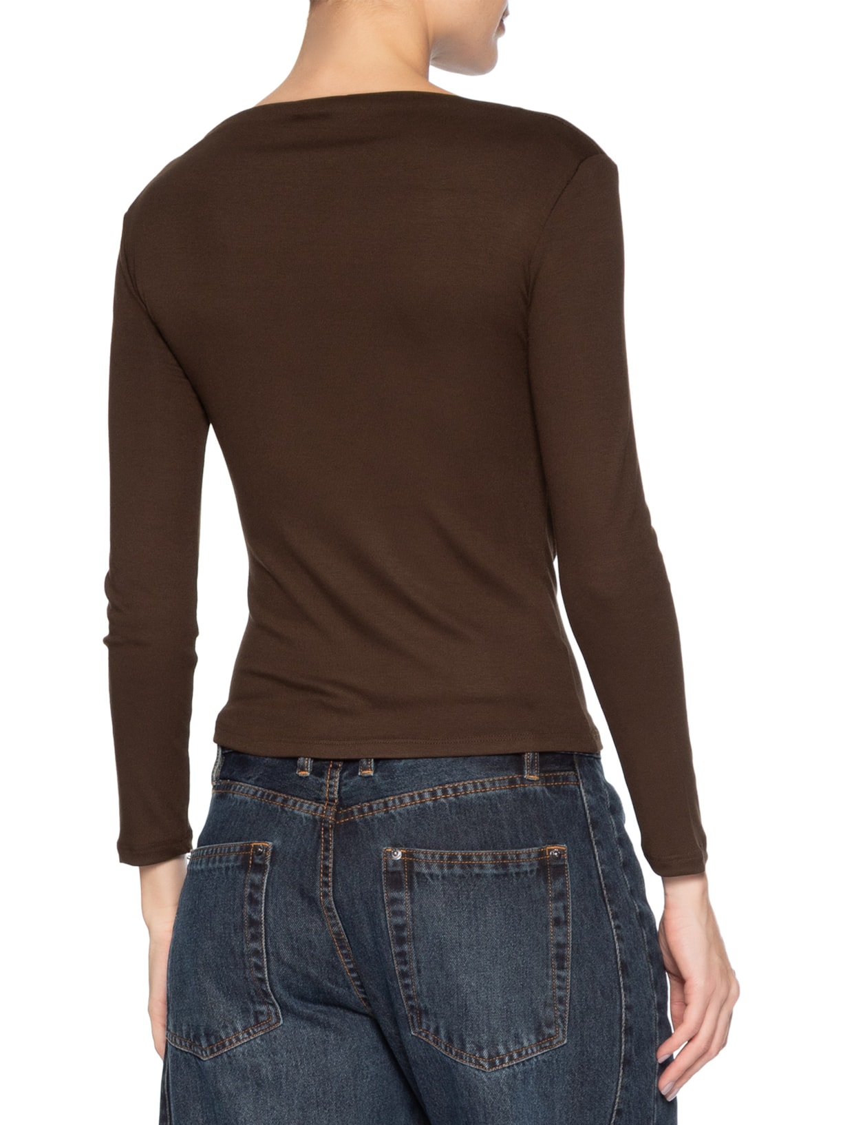 Blusa Feminina Drapeada Manga Longa Marrom Basiq