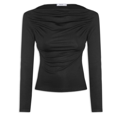 Blusa Feminina Drapeada Manga Longa - Preto