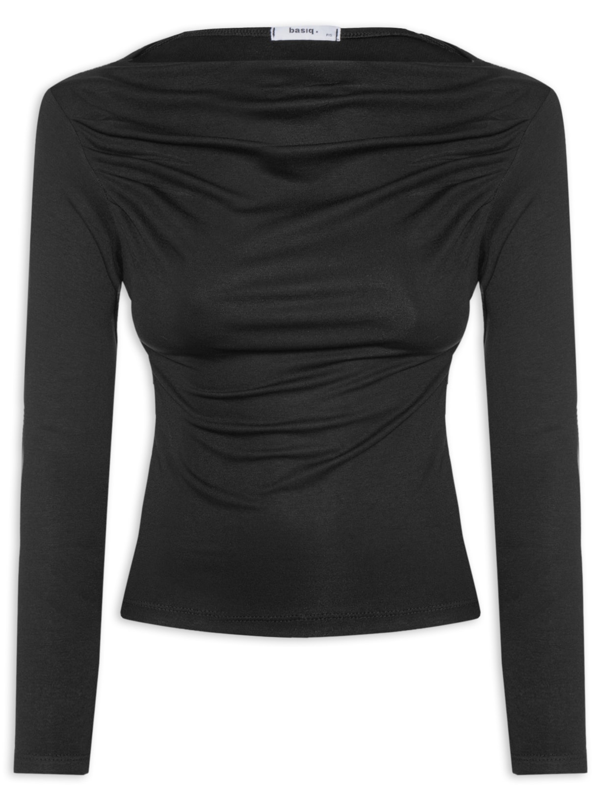 Blusa Feminina Drapeada Manga Longa - Preto