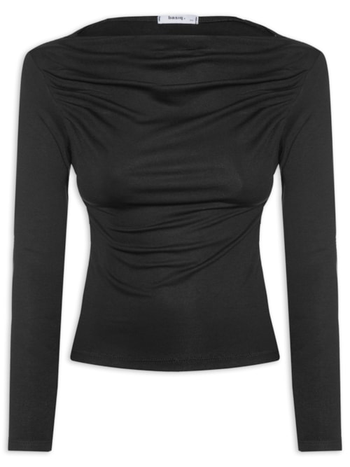 Blusa Feminina Drapeada Manga Longa - Preto
