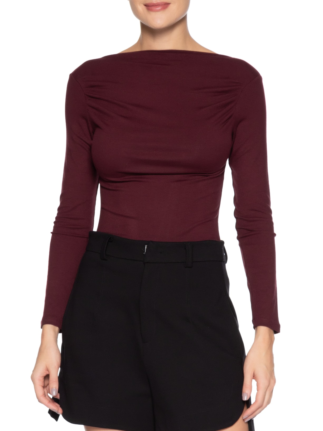 Blusa Feminina Drapeada Manga Longa Vermelho Basiq