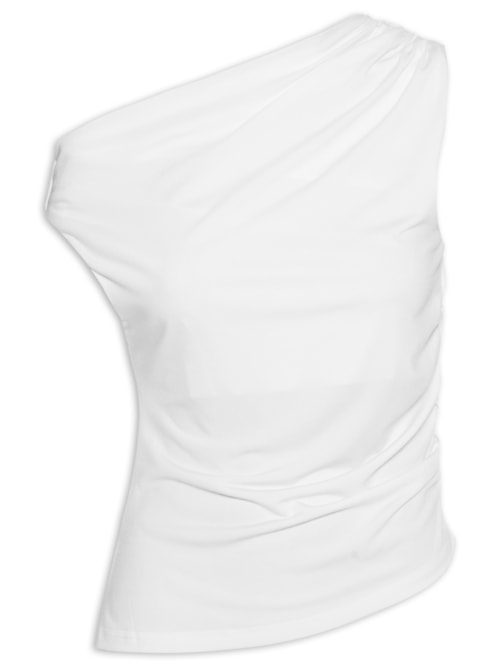 Blusa Feminina Drapeada Ombro Único – Branco