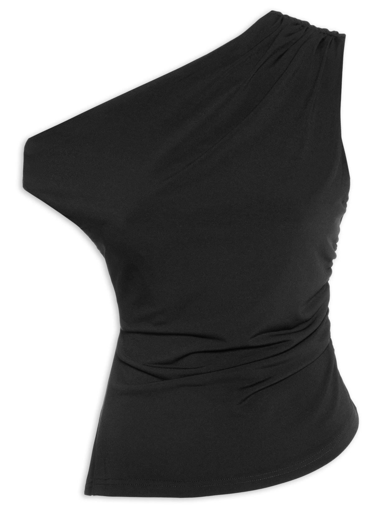 Blusa Feminina Drapeada Ombro Único Preto Basiq