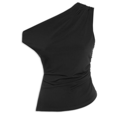 Blusa Feminina Drapeada Ombro Único - Preto