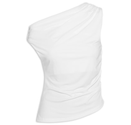 Blusa Feminina Drapeada Ombro Único – Branco