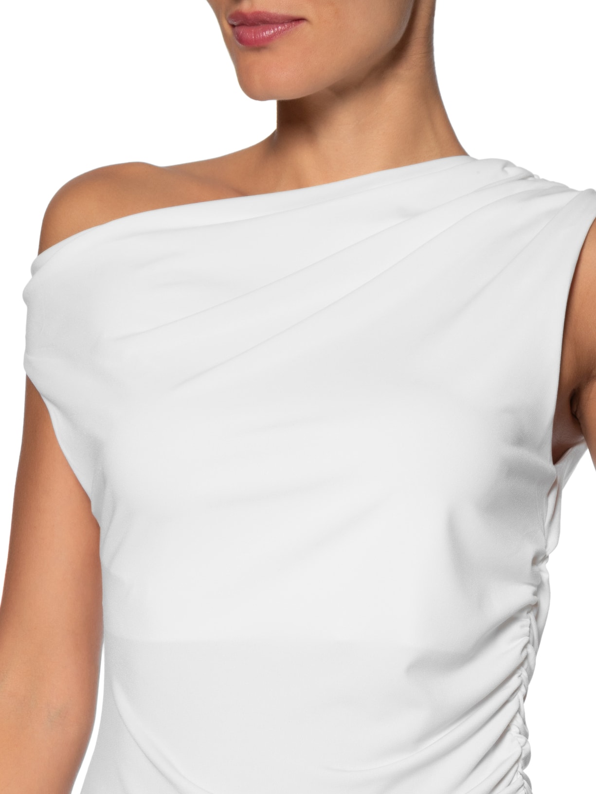 Blusa Feminina Drapeada Ombro Único – Branco Basiq