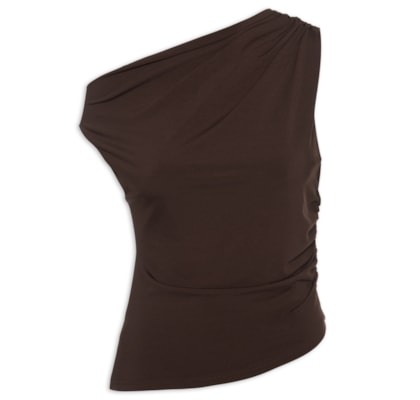 Blusa Feminina Drapeada Ombro Único – Marrom